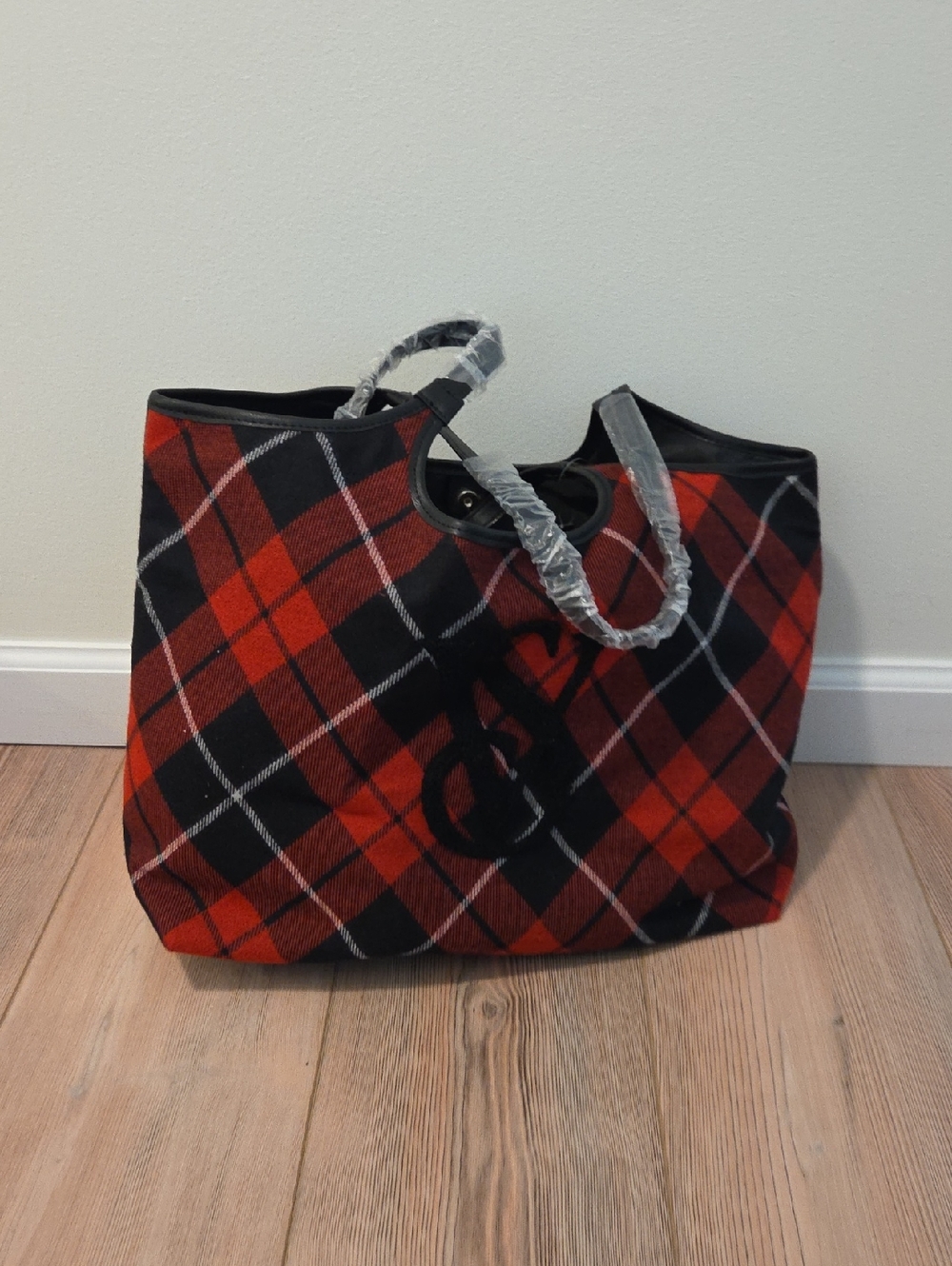 Victoria's Secret Red and Black Plaid Tote Bag